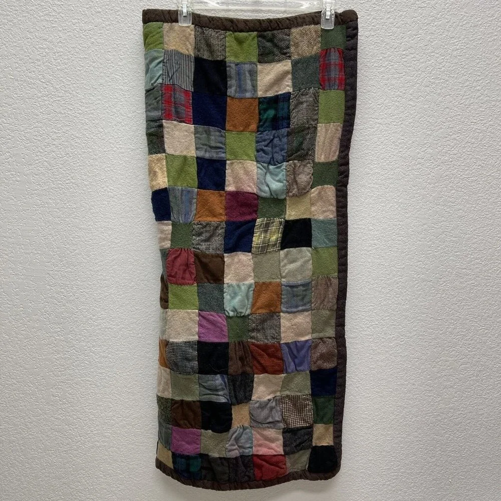 Quilt - Vintage Handmade WOOL Patchwork Flannel Wool Lined Lap Pad 40
